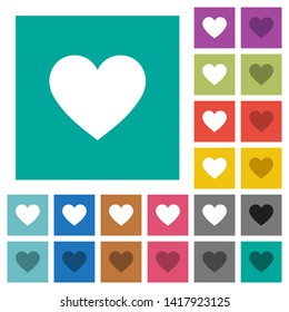 Heart card symbol multi colored flat icons on plain square backgrounds. Included white and darker icon variations for hover or active effects.