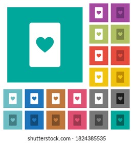 Heart card symbol multi colored flat icons on plain square backgrounds. Included white and darker icon variations for hover or active effects.