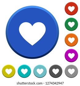 Heart card symbol round color beveled buttons with smooth surfaces and flat white icons