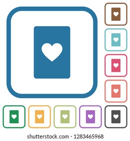 Heart card symbol simple icons in color rounded square frames on white background