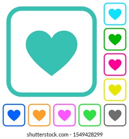 Heart card symbol vivid colored flat icons in curved borders on white background