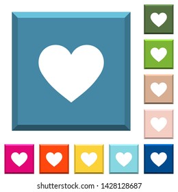 Heart card symbol white icons on edged square buttons in various trendy colors