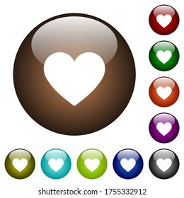 Heart card symbol white icons on round glass buttons in multiple colors