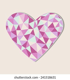 Heart card in in triangles isolated on beige background