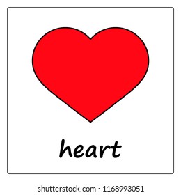 heart -  сartoon card, worksheet for children. Education game for kids. flashcards for learning English.