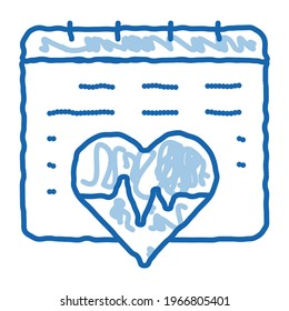 heart cardio calendar sketch icon vector. Hand drawn blue doodle line art heart cardio calendar sign. isolated symbol illustration