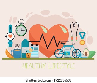 heart cardio with healthy lifestyle icons vector illustration design