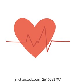 heart with a cardio line. The flat color illustration is suitable for medical websites, applications, posters about health, fitness, cardiology, disease prevention and cardiac activity