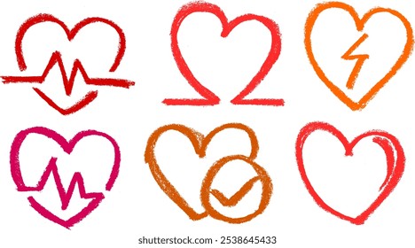 Heart Cardio Related Icons Crayon Chalk Drawing Vector Set