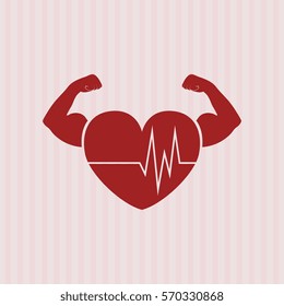 Heart cardio with strong hands vector illustration.