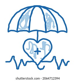 heart cardio and umbrella sketch icon vector. Hand drawn blue doodle line art heart cardio and umbrella sign. isolated symbol illustration