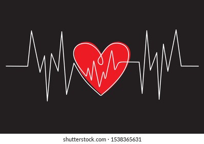 Heart cardiogram continuous one line drawing minimalism design isolated on white background