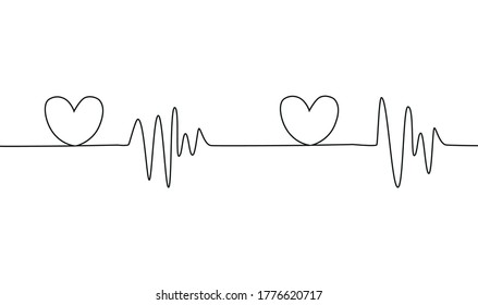 Heart cardiogram continuous one line drawing minimalism design isolated on white background