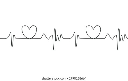 Diseño minimalista de dibujo de una línea continua cardiograma aislado en fondo blanco