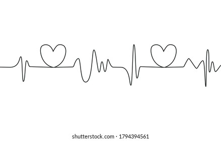 Heart cardiogram continuous one line drawing minimalism design isolated on white background