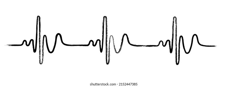 Heart cardiogram continuous one line ink drawing isolated on white background. Heart beat line cardiogram ink continuous drawing