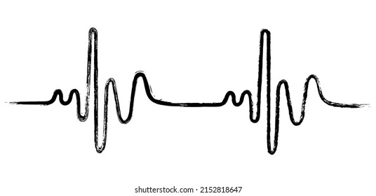 Heart cardiogram continuous one line ink drawing isolated on white background. Heart beat line cardiogram ink continuous drawing