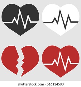 Heart, cardiogram, heart disease, arrhythmia, stroke, cardiogram icon, heartbeat, cardiology, health. Flat design, vector.