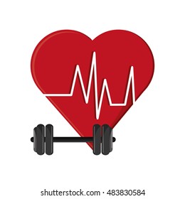 heart cardiogram and dumbbell icon