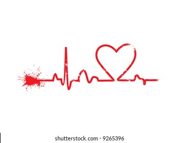 Heart cardiogram with grunge effect vector illustration