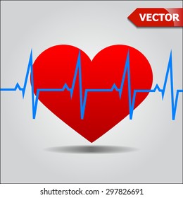 The heart and cardiogram icon. Heart and cardiogram symbol. Flat Vector illustration