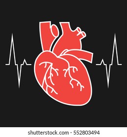 The heart and cardiogram icon. Heart and cardiogram symbol. Vector illustration