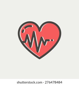 Heart with cardiogram icon thin line for web and mobile, modern minimalistic flat design. Vector icon with dark grey outline and offset colour on light grey background.