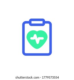 Vector de ícono cardiograma cardíaco, señal plana de diagnóstico de latido cardíaco, pictograma bicolor, color verde y azul. Símbolo, ilustración de logotipo