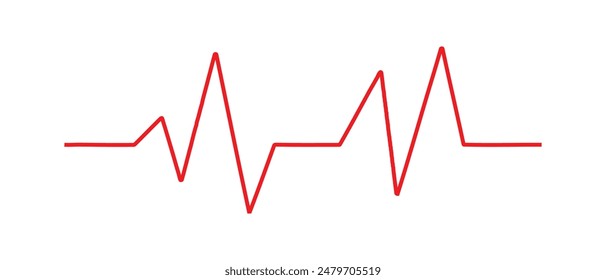 Heart cardiogram line. Heartbeat red line vector. Heart rate monitor line vector isolated on white background. Vector illustration.