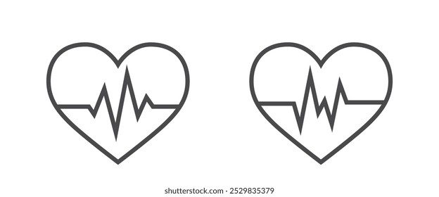 Heart cardiogram line icons. Heartbeat symbols. Medical design elements. Isolated vector images in simple style