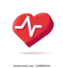 Heart and cardiogram line. Isometric vector icon illustration