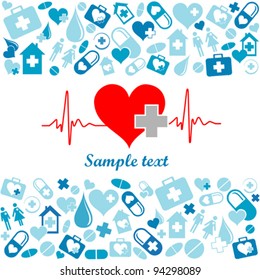 Heart cardiogram with heart. Medicine vector seamless pattern. Vector Illustration