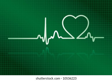 Heart cardiogram with heart on it (deep green, Illustrator 9 EPS)