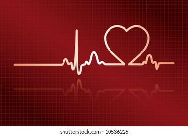 Heart cardiogram with heart on it (deep red, Illustrator 9 EPS)