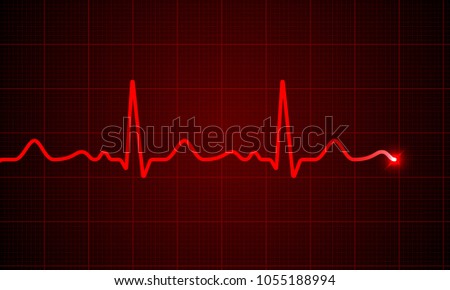 Heart cardiogram pulse chart on electrocardiogram monitor. Vector medical ECG or EKG red heartbeat line wave background. Heart pulse normal rate meter medical background