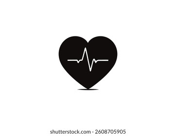 Heart cardiogram pulse line symbol isolated on transparent background, showing health, cardiology and vital signs concept in a minimalist style.