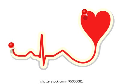 Heart cardiogram with red pin