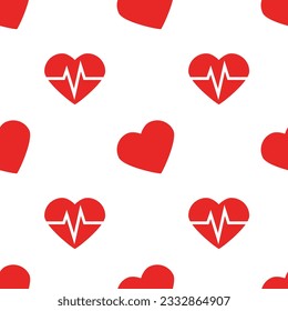 Heart and heart with cardiogram, seamless pattern, vector. Heart and heart with cardiogram on a white background.