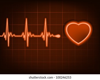 Heart cardiogram with shadow on it deep red. EPS 8 vector file included