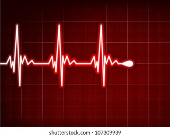 Heart cardiogram with shadow on it deep red. EPS 8 vector file included