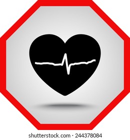Heart with cardiogram sign icon, vector illustration. Flat design style