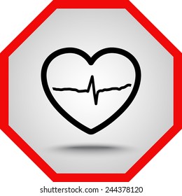 Heart with cardiogram sign icon, vector illustration. Flat design style