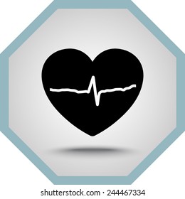 Heart with cardiogram sign icon, vector illustration. Flat design style