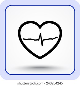 Heart with cardiogram sign icon, vector illustration. Flat design style