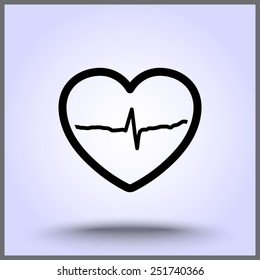 Heart with cardiogram sign icon, vector illustration. Flat design style