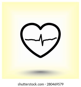 Heart with cardiogram sign icon, vector illustration. Flat design style
