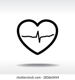 Heart with cardiogram sign icon, vector illustration. Flat design style
