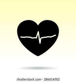 Heart with cardiogram sign icon, vector illustration. Flat design style