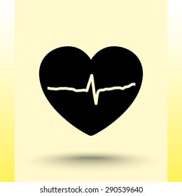 Heart with cardiogram sign icon, vector illustration. Flat design style