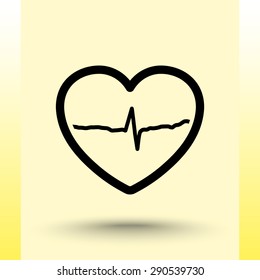Heart with cardiogram sign icon, vector illustration. Flat design style